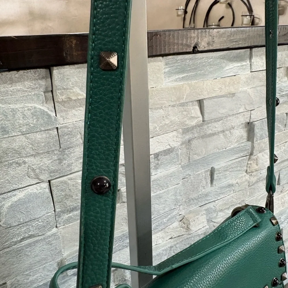MERSI Teal Pebbled Leather Studded Crossbody Bag - Picture 3 of 10